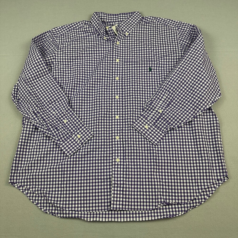 Ralph Lauren Shirt Men 3XL Big Purple Chedk Woven Oxford Long Sleeve Button Up